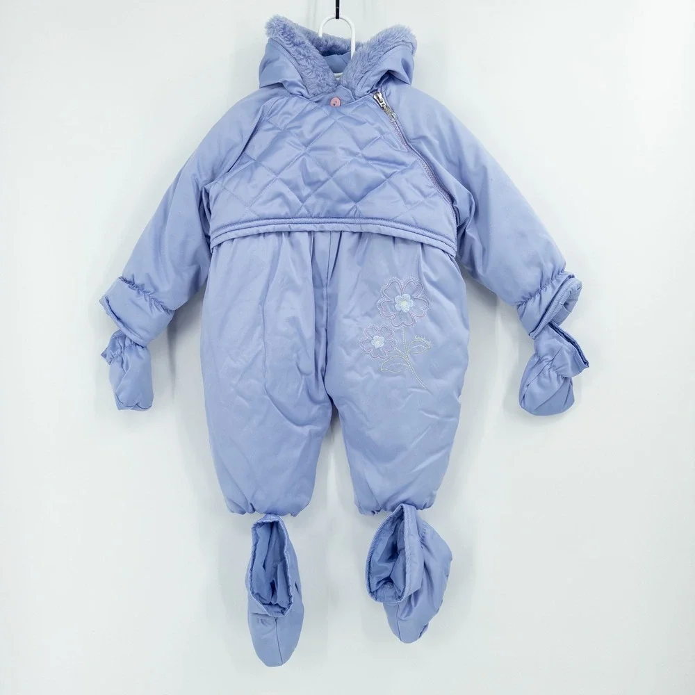 Vintage OshKosh Purple Baby Snowsuit Girls 12M‎  Floral Embroidery 90s Mittens